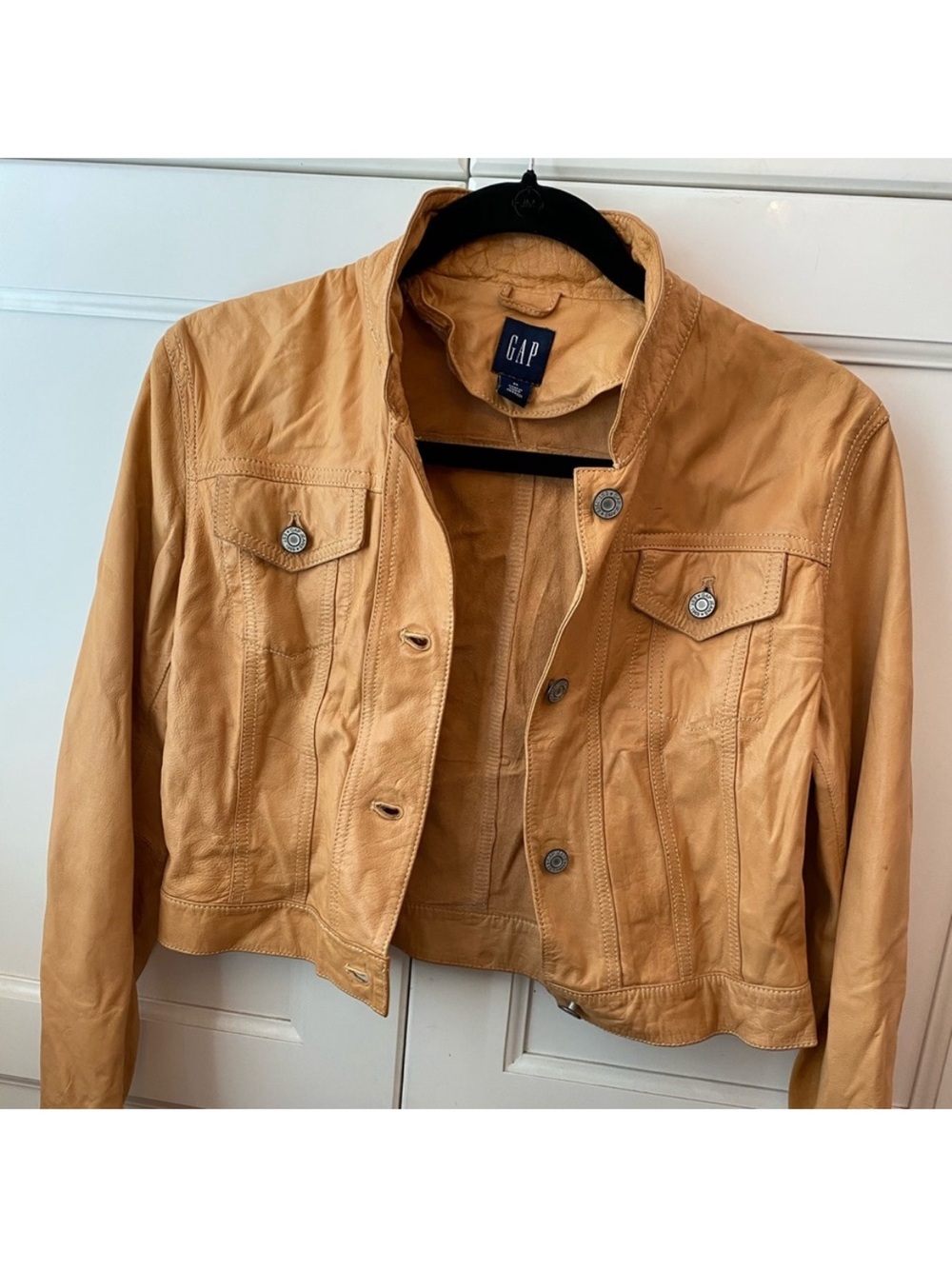 GAP Women's Light Brown Leather Button Jacket